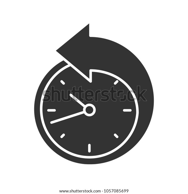 時計のグリフアイコンの周りに戻る矢印 左回り 再計画 シルエット記号 負のスペース ベクターイラスト のベクター画像素材 ロイヤリティフリー