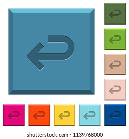 Back arrow engraved icons on edged square buttons in various trendy colors