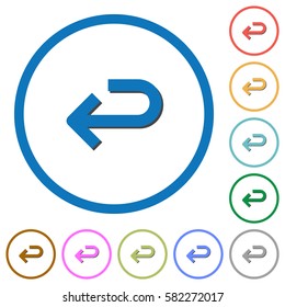 Back arrow flat color vector icons with shadows in round outlines on white background
