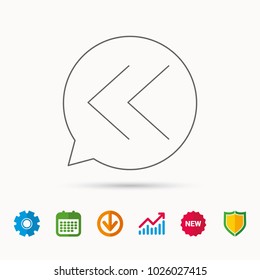 Back arrow icon. Previous sign. Left direction symbol. Calendar, Graph chart and Cogwheel signs. Download and Shield web icons. Vector