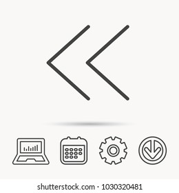 Back arrow icon. Previous sign. Left direction symbol. Notebook, Calendar and Cogwheel signs. Download arrow web icon. Vector