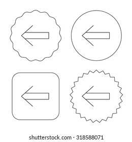 Back arrow icon. Previous sign. Left direction symbol. Flat circle, star and emblem buttons. Labels design. Vector