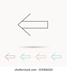 Back arrow icon. Previous sign. Left direction symbol. Linear icons on white background. Vector