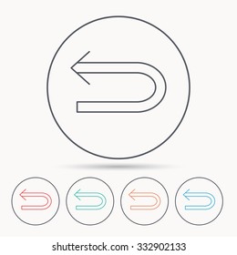 Back arrow icon. Previous sign. Left direction symbol. Linear circle icons.