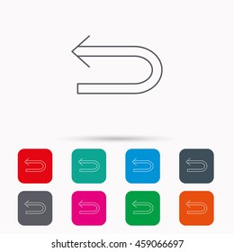 Back arrow icon. Previous sign. Left direction symbol. Linear icons in squares on white background. Flat web symbols. Vector