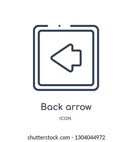 back arrow icon from user interface outline collection. Thin line back arrow icon isolated on white background.