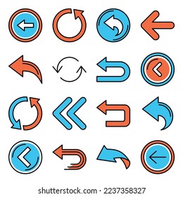 Back Arrow Icons Set on White Background. Vector