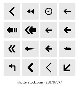 back arrow previous icon set. simple pictogram minimal, flat, solid, mono, monochrome, plain, contemporary style. Vector illustration web internet design elements