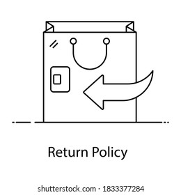 Back arrow with shopping bag, return policy line icon