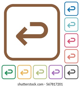 Back arrow simple icons in color rounded square frames on white background
