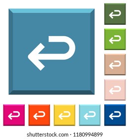 Back arrow white icons on edged square buttons in various trendy colors