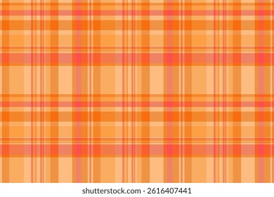Back background check texture, book plaid textile pattern. Net seamless tartan fabric vector in orange and bright colors palette.