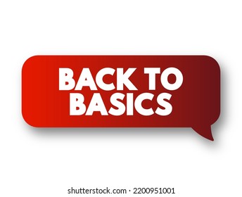 Back to Basics - return to a simpler way of doing something or thinking about something, text concept message bubble