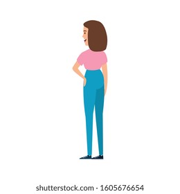 back beautiful woman avatar character icon vector illustration design