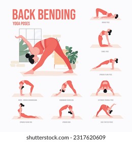 
Back Bending Yoga poses. Young woman practicing Yoga pose. Woman workout fitness, aerobic and exercises