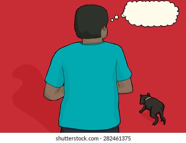 Back of Black man thinking about loose dog
