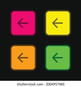 Back Black Square Interface Button Symbol four color glowing neon vector icon