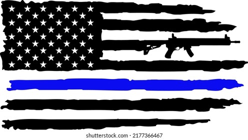 Back The Blue Flag. Thin blue line US flag. Flag with Police Blue Line - Distressed and splash American flag svg