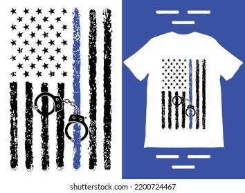 Back the Blue Thin Blue Line Police Officer American Flag T-Shirt Design. Thin Blue Line Shirt, Premium Best Selling T-Shirt.