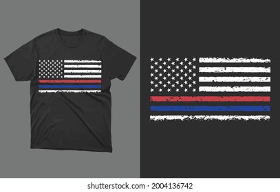 Back the Blue T-Shirt Vector Design, Thin Blue Line Police Officer American Flag T-Shirt