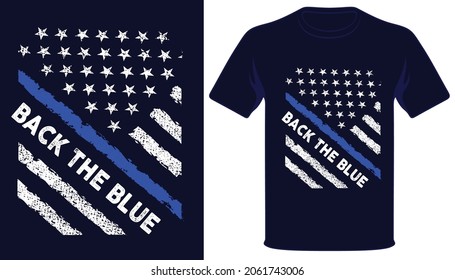 Back the blue usa thin blue line grunge police flag tshirt design