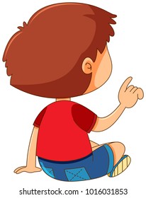 Back of boy pointing finger illustration