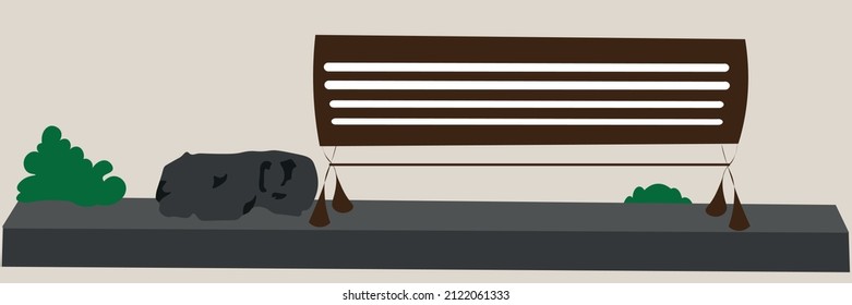 The Back of a brown or wooden bench. Vector Image.