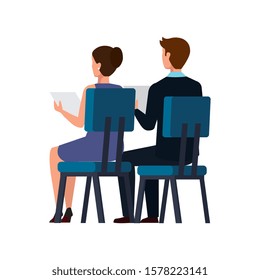 back business people sitting in chair isolated icon vector illustration design