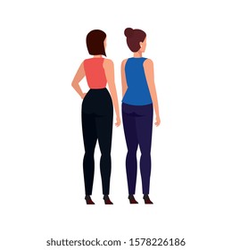 back business women elegant avatar character vector illustration design