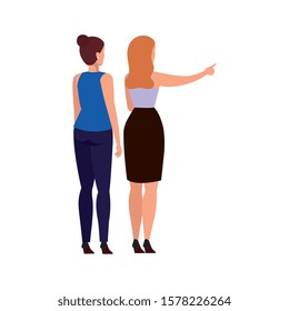 back business women elegant avatar character vector illustration design