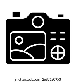 Ilustración vectorial de glifo de icono de cámara trasera