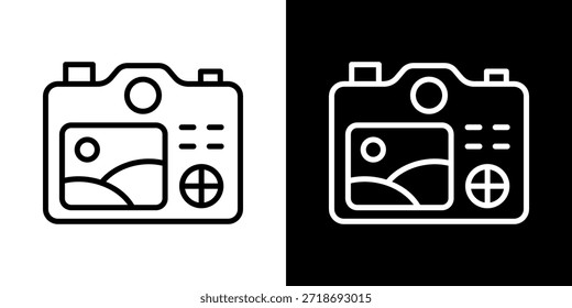 Icono de la cámara trasera de la línea de estilo blanco y negro