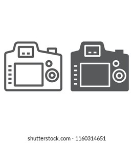 Back camera line and glyph icon, electronic and device, digital photo camera sign, vector graphics, a linear pattern on a white background, eps 10.