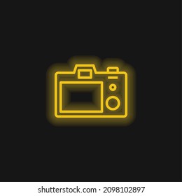 Icono de neón brillante amarillo de cámara trasera