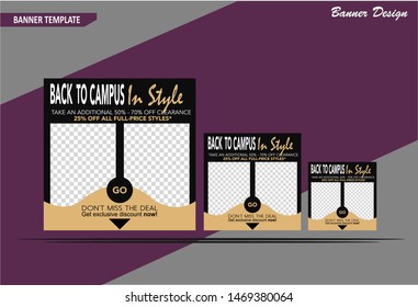 Back to Campus discount banner template design. Perfect for  fashion store. Vector Illustration.
