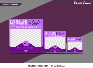 Back to Campus discount banner template design. Perfect for  fashion store. Vector Illustration.