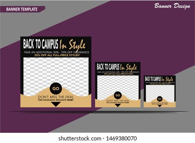 Back to Campus discount banner template design. Perfect for  fashion store. Vector Illustration.