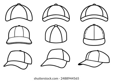 Back cap line art detailed hat drawing