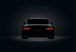 Back Car Light Brake Red Vector Design In Black Background. 3d Car Realistic Dark Design Night Illustration