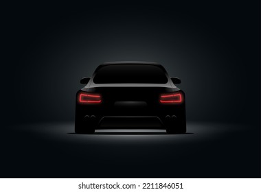 Back car light brake red vector design in black background. 3d car realistic dark design night illustration