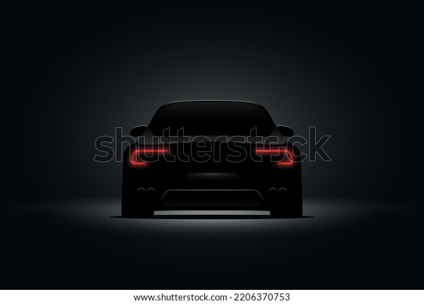 Back car light\
brake red vector design in black background. 3d car realistic dark\
design night illustration