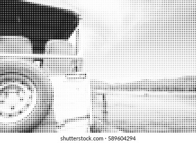 Back of the car with wheel in halftone dot vector with white background