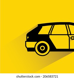 back car in yellow background, flat and shadow theme