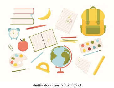 Back to chool supplies set. Flat isolated vector illustration