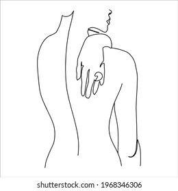 Zurück Kontinuierliche Linie, Zeichnung von Frau Körper und Hand, Mode-Konzept, Frau Schönheit minimalistisch, Vektorgrafik ziemlich sexy. Zeitgenössisches Porträt