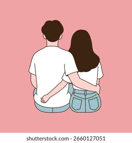 The back of a couple sitting side by side. Minimal line illustration design.