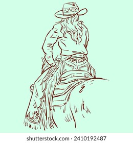 Back of cowgirl riding horse vector for card, decoration, illustration