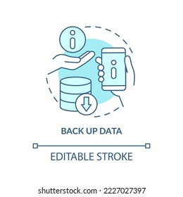 Back up data turquoise concept icon. Creating copy of information. Cyber safety abstract idea thin line illustration. Isolated outline drawing. Editable stroke. Arial, Myriad Pro-Bold fonts used