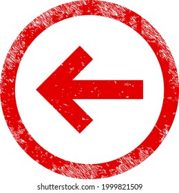 Back direction icon with scratched style. Isolated vector back direction icon image with scratched rubber texture on a white background.