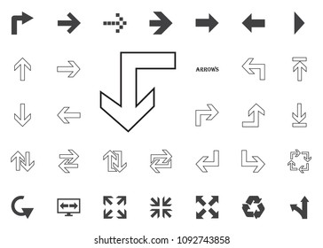 Back to the down arrow icon. Arrow vector illustration icons set